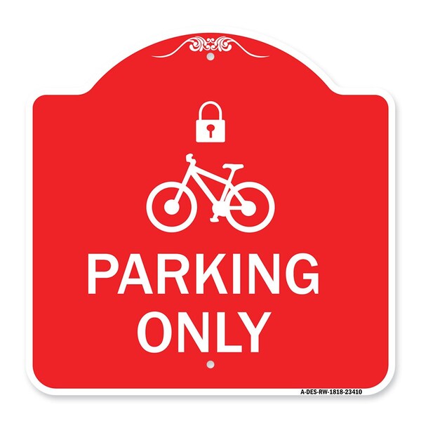 Signmission Parking With Cycle and Lock, Red & White Aluminum Architectural Sign, 18" x 18", RW-1818-23410 A-DES-RW-1818-23410 - main
